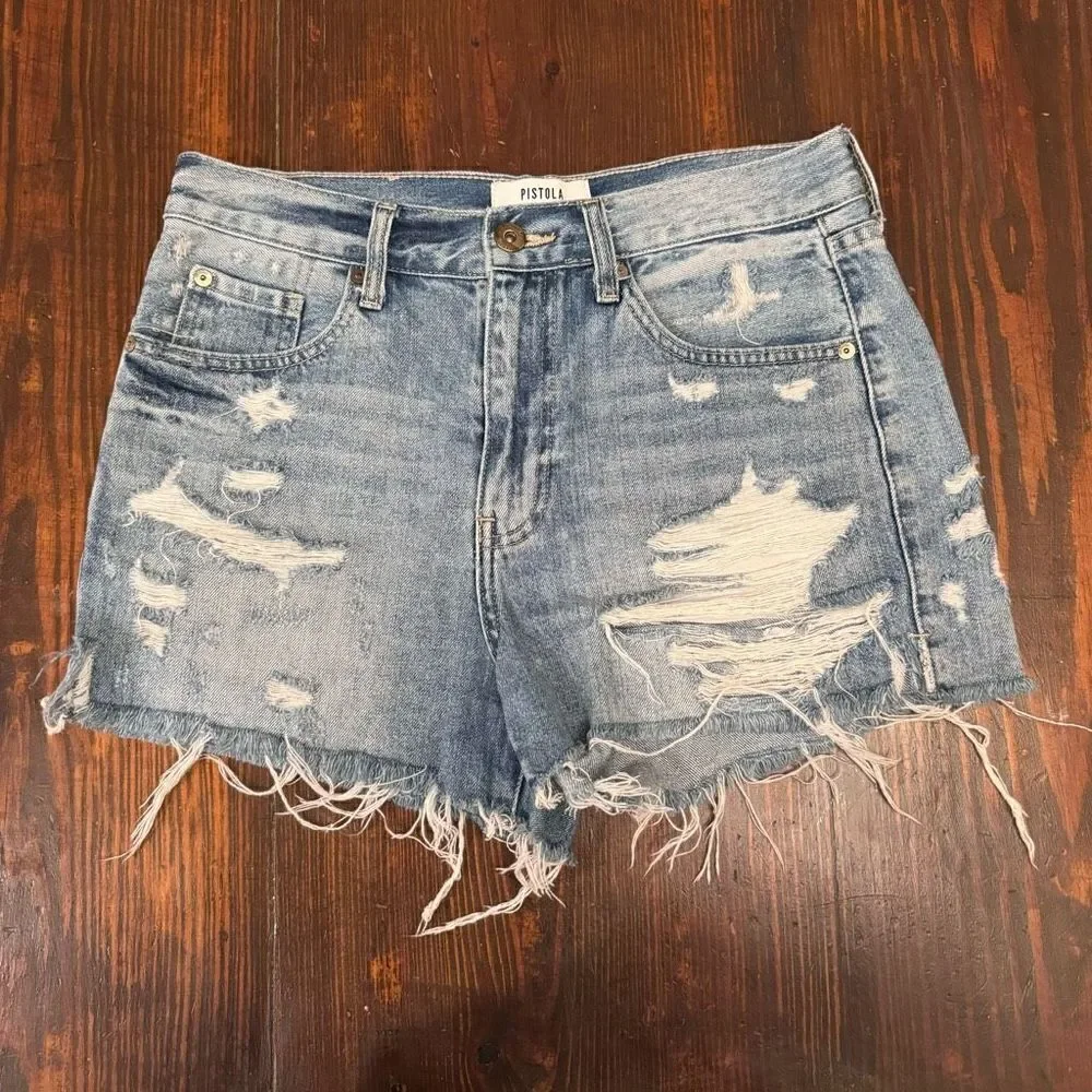 Pistola Nova Relaxed High Rise Cut Off Sante Fey Frayed Size 27 Denim Shorts